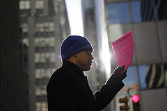 Man with pink slip at Occupy Wall Street